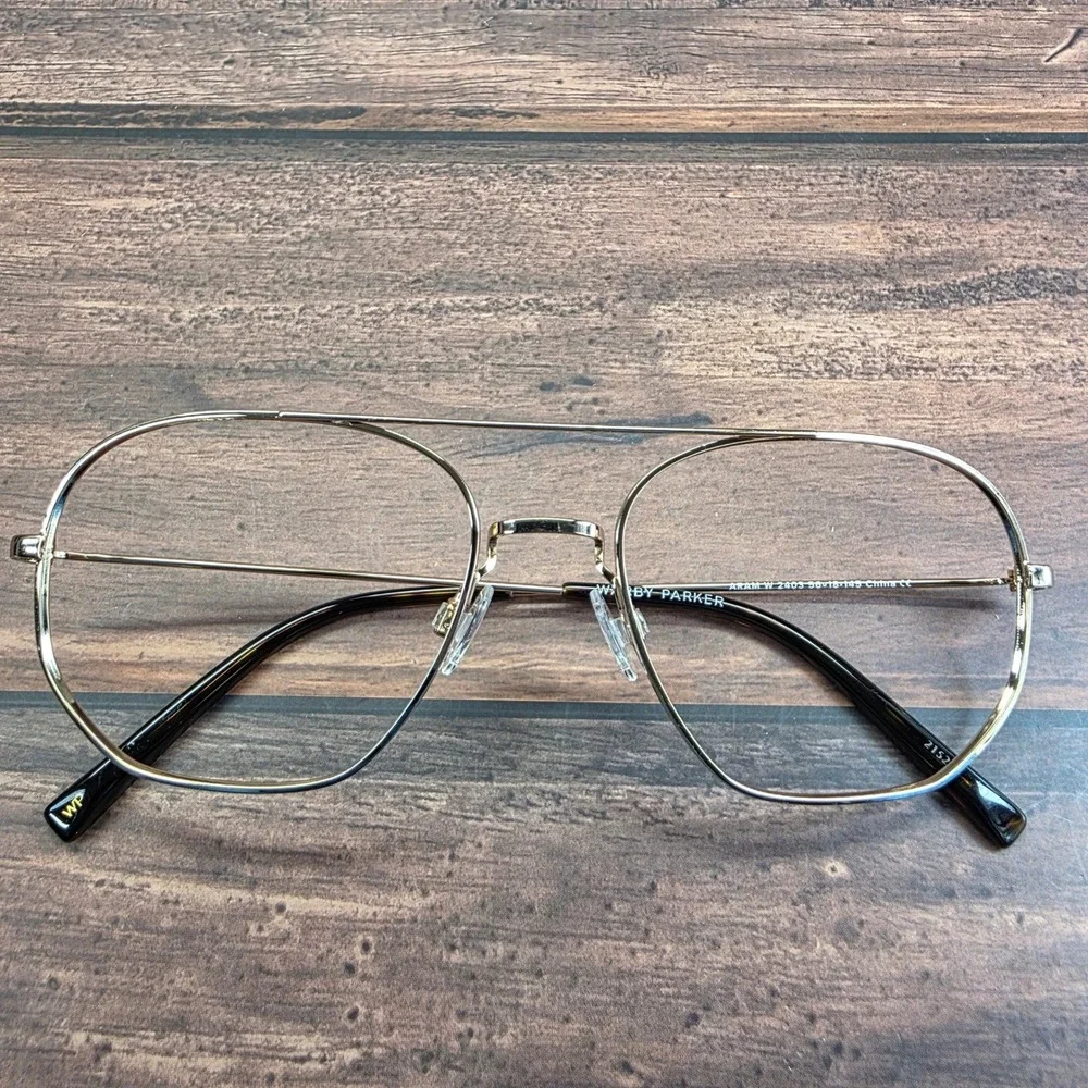 Warby Parker Aram Gold Double Bridge Aviator Eyeglasses 56-18-145 W 2403 2152-4